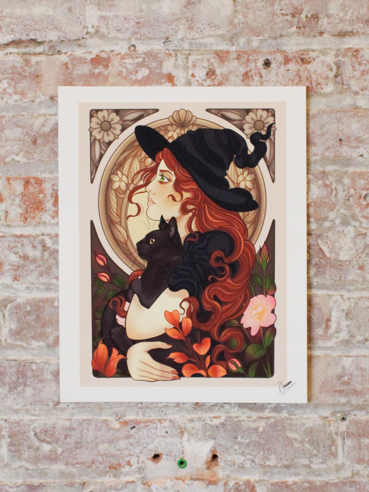 Charlotte Timmons neo-traditional style Witch fine art Print at an angle to show depth of color. 