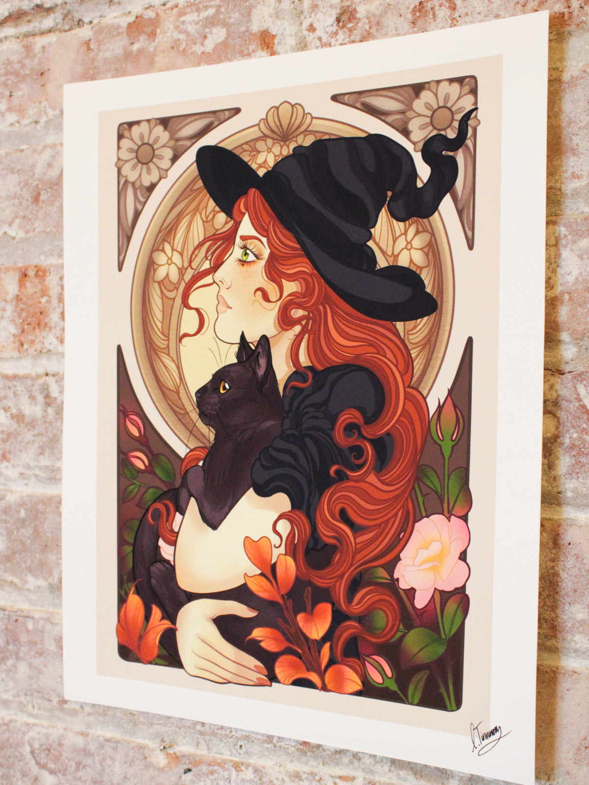 Charlotte Timmons neo-traditional style Witch fine art Print at an angle to show depth of color. 