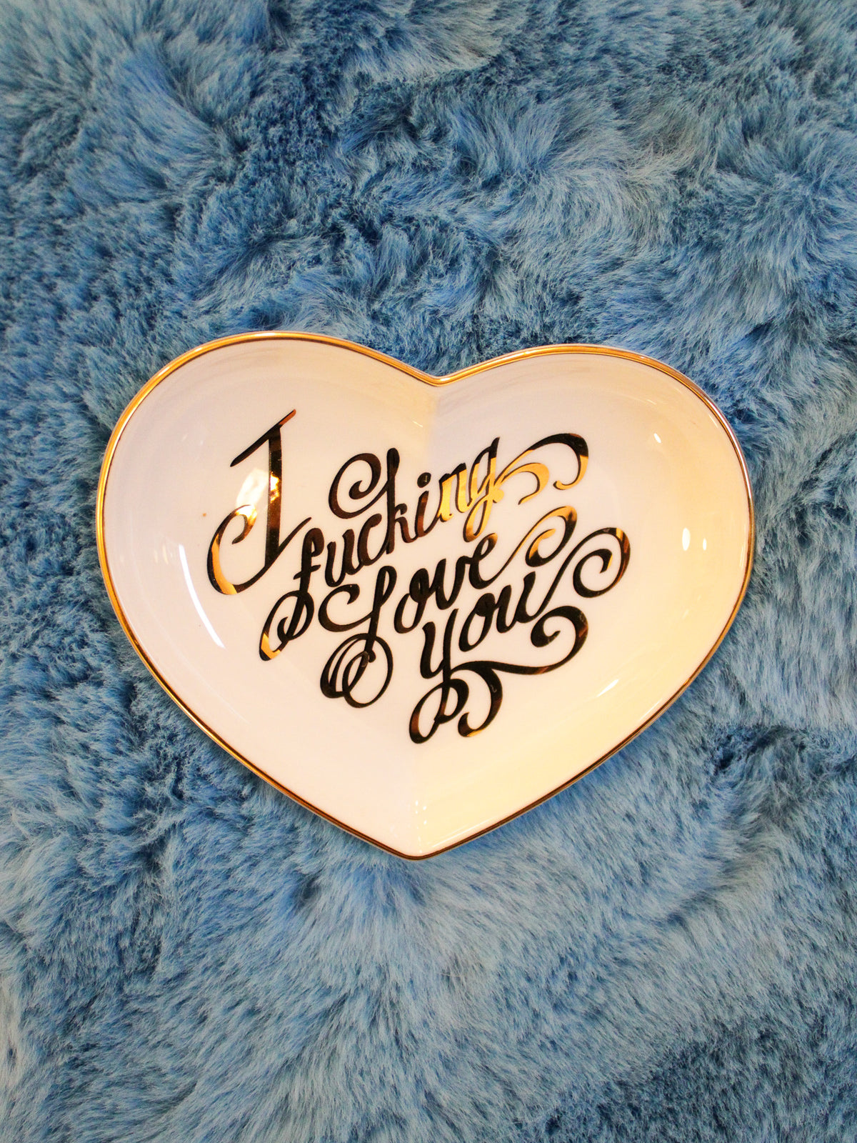 ceramic heart shaped white and gold I love you dish